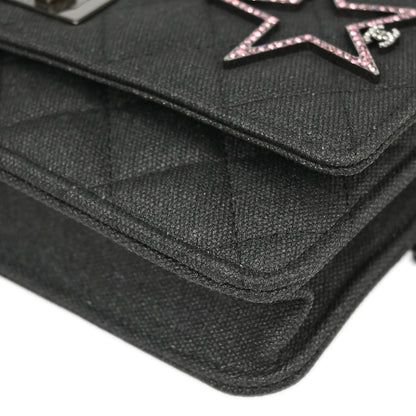 Chanel 2018 Gray Canvas Rhinestone Mademoiselle Lock Wallet on Chain WOC