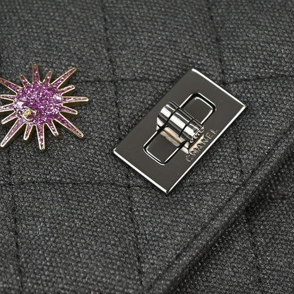 Chanel 2018 Gray Canvas Rhinestone Mademoiselle Lock Wallet on Chain WOC