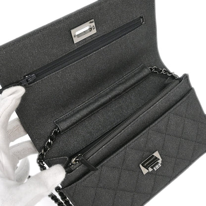 Chanel 2018 Gray Canvas Rhinestone Mademoiselle Lock Wallet on Chain WOC