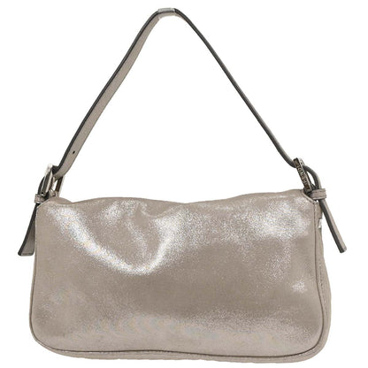 Fendi Metallic Silver Leather Baguette Handbag