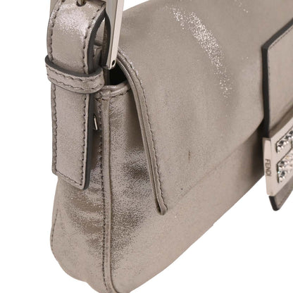 Fendi Metallic Silver Leather Baguette Handbag