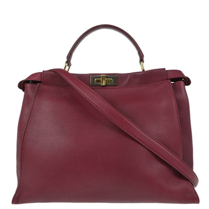 Fendi Bordeaux Leather Peekaboo 2way Shoulder Handbag