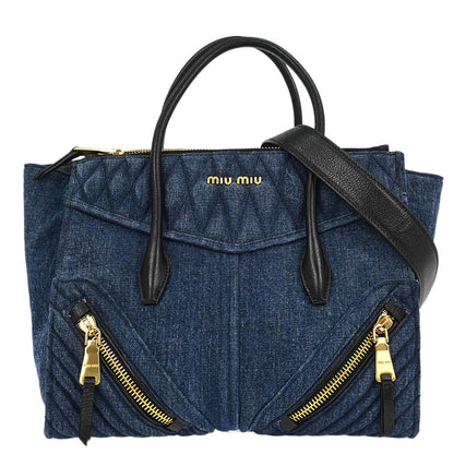 Miu Miu Blue Denim Biker 2way Shoulder Handbag