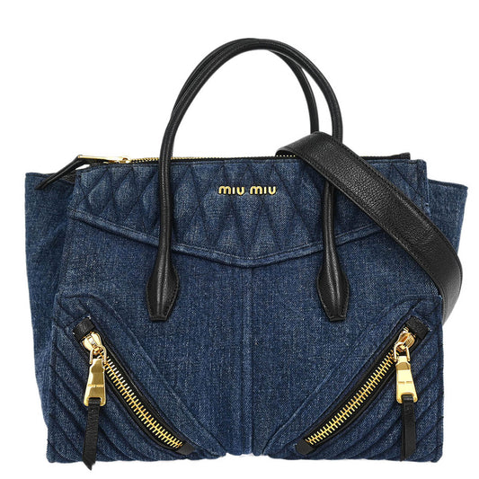 Miu Miu Blue Denim Biker 2way Shoulder Handbag