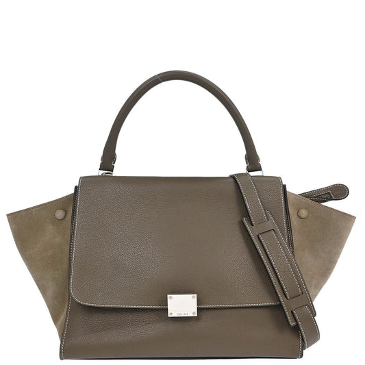 Celine Gray Leather Suede Trapeze 2way Shoulder Handbag
