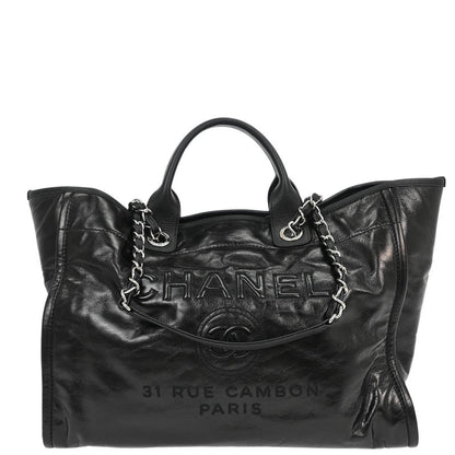 Chanel 2016-2017 Black Calfskin Medium Deauville 2way Shoulder Tote Bag