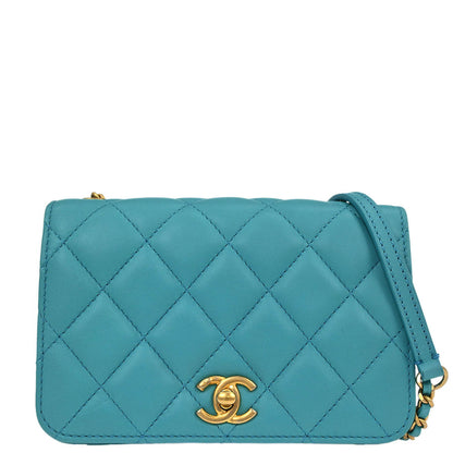 Chanel 2018-2019 Light Blue Lambskin Turnlock Full Flap Shoulder Bag
