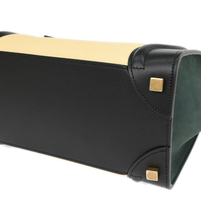 Celine Beige Black Dark Green Leather Micro Luggage Tote Bag