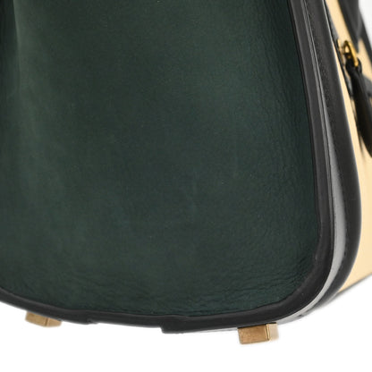 Celine Beige Black Dark Green Leather Micro Luggage Tote Bag