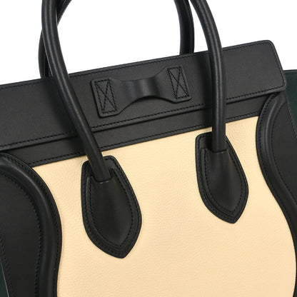 Celine Beige Black Dark Green Leather Micro Luggage Tote Bag