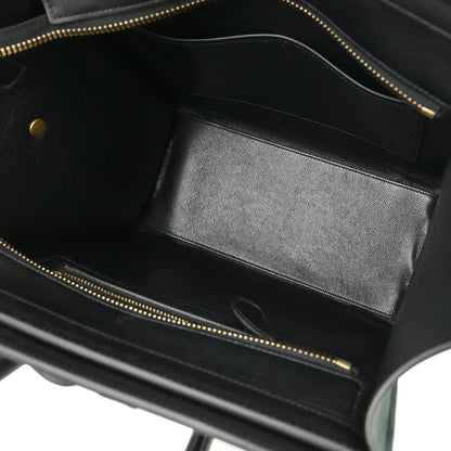 Celine Beige Black Dark Green Leather Micro Luggage Tote Bag