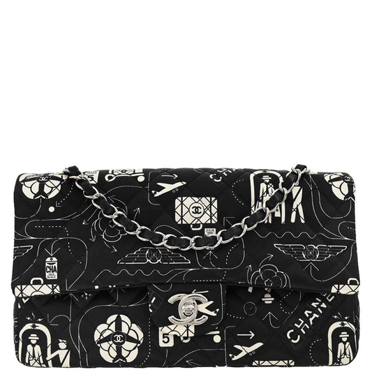 Chanel 2016-2017 Black Satin Airline Medium Classic Double Flap Shoulder Bag