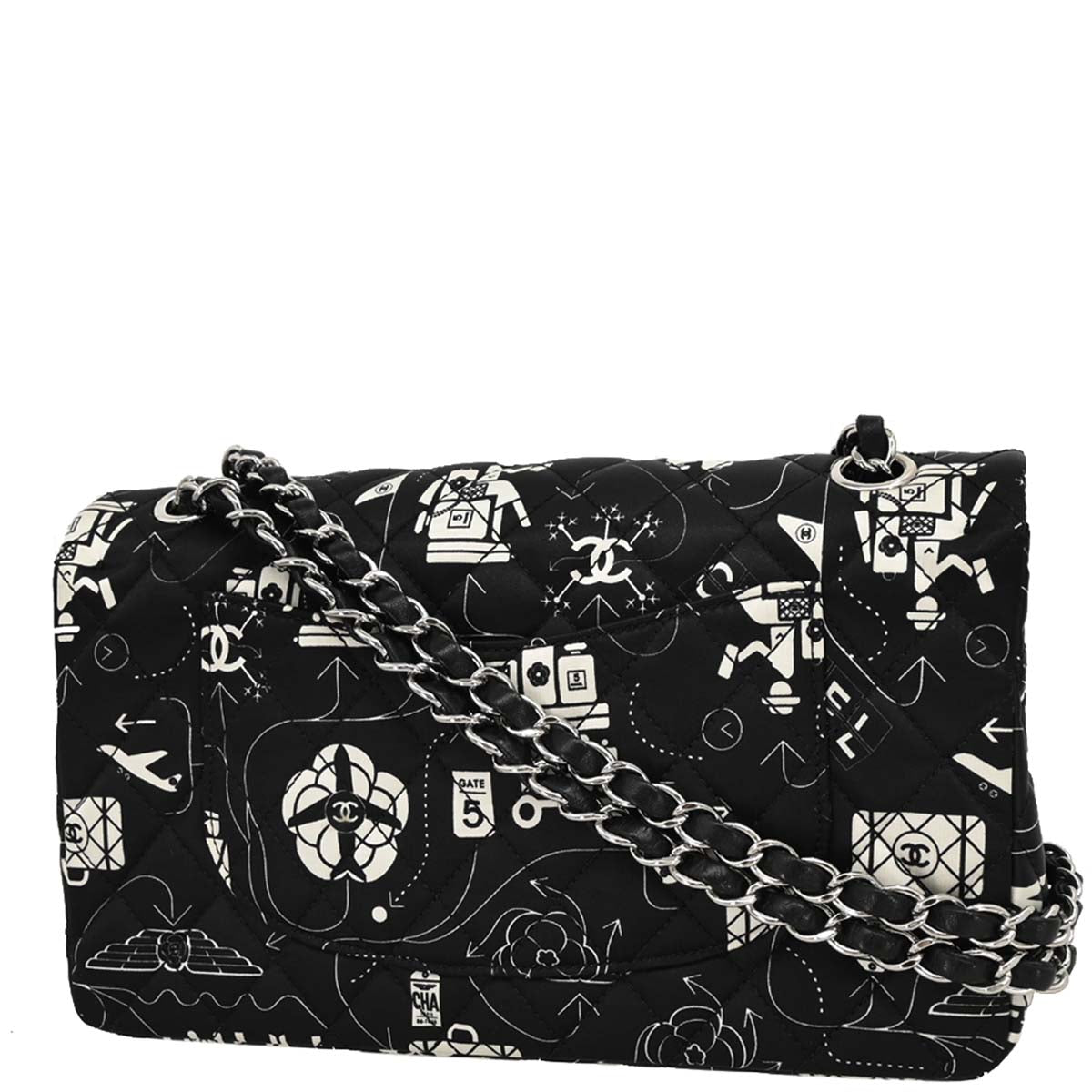 Chanel 2016-2017 Black Satin Airline Medium Classic Double Flap Shoulder Bag