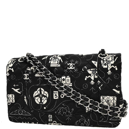 Chanel 2016-2017 Black Satin Airline Medium Classic Double Flap Shoulder Bag