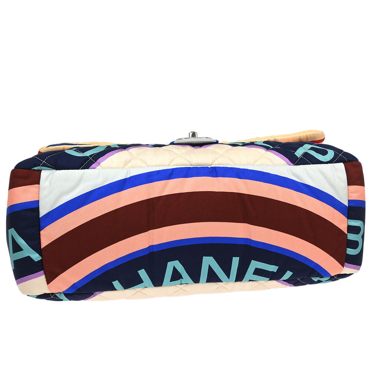 Chanel 2018 Light Blue Navy Satin XXL Quilted Printed Shoulder Bag