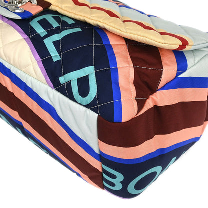 Chanel 2018 Light Blue Navy Satin XXL Quilted Printed Shoulder Bag