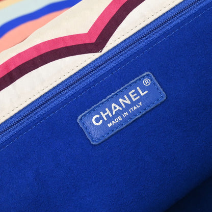 Chanel 2018 Light Blue Navy Satin XXL Quilted Printed Shoulder Bag