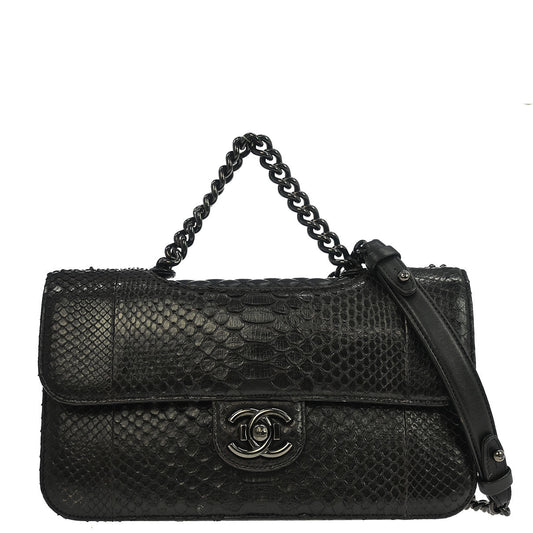 Chanel * 2014-2015 Black Python Perfect Edge Flap Bag 2way Shoulder Handbag