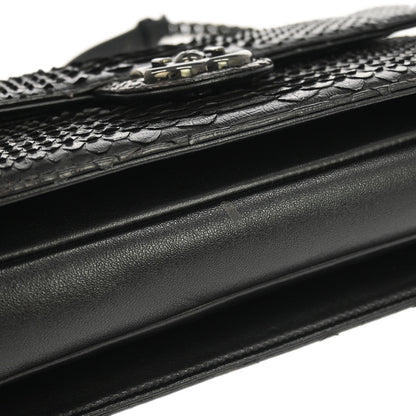 Chanel * 2014-2015 Black Python Perfect Edge Flap Bag 2way Shoulder Handbag