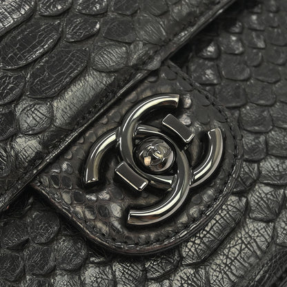 Chanel * 2014-2015 Black Python Perfect Edge Flap Bag 2way Shoulder Handbag