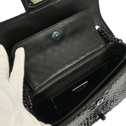 Chanel * 2014-2015 Black Python Perfect Edge Flap Bag 2way Shoulder Handbag