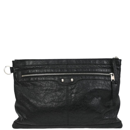 Balenciaga Black Leather Clip L Clutch Bag