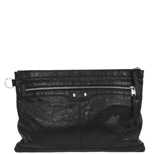 Balenciaga Black Leather Clip L Clutch Bag