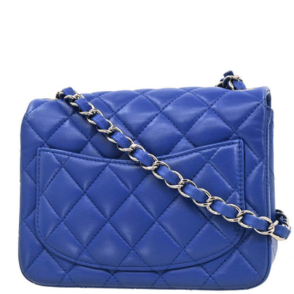 Chanel 2016-2017 Blue Lambskin Mini Classic Square Flap Shoulder Bag