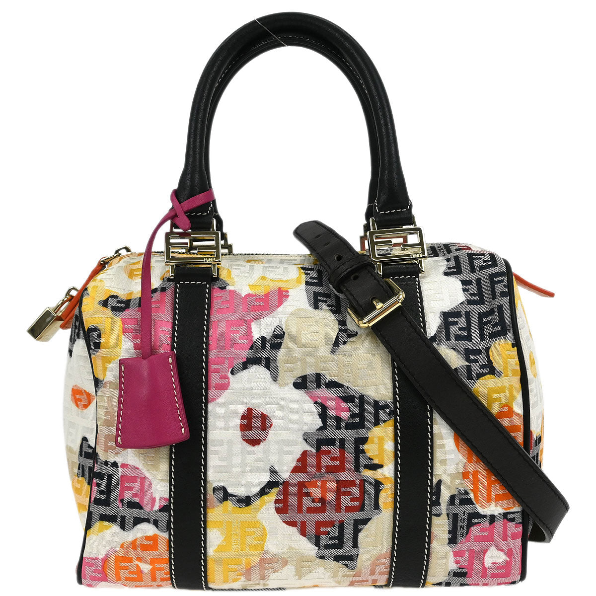 Fendi Black Canvas Zucchino Floral Forever Handbag