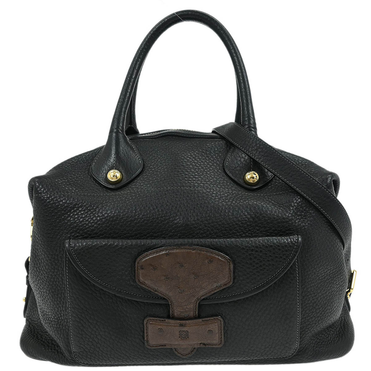 Loewe * 2011 Black Leather Ostrich May 36 2way Shoulder Handbag
