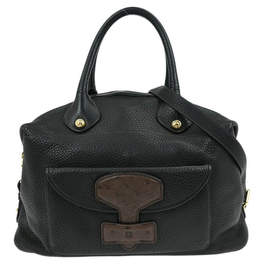 Loewe * 2011 Black Leather Ostrich May 36 2way Shoulder Handbag