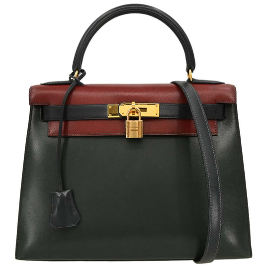 Hermes 1994 Black Rouge H Box Calf Kelly 28 Sellier 2way Shoulder Handbag