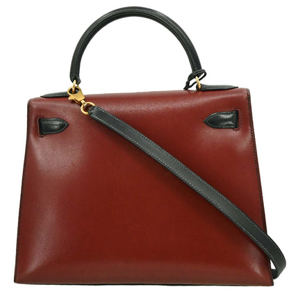 Hermes 1994 Black Rouge H Box Calf Kelly 28 Sellier 2way Shoulder Handbag