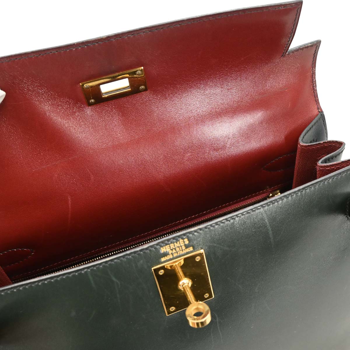 Hermes 1994 Black Rouge H Box Calf Kelly 28 Sellier 2way Shoulder Handbag