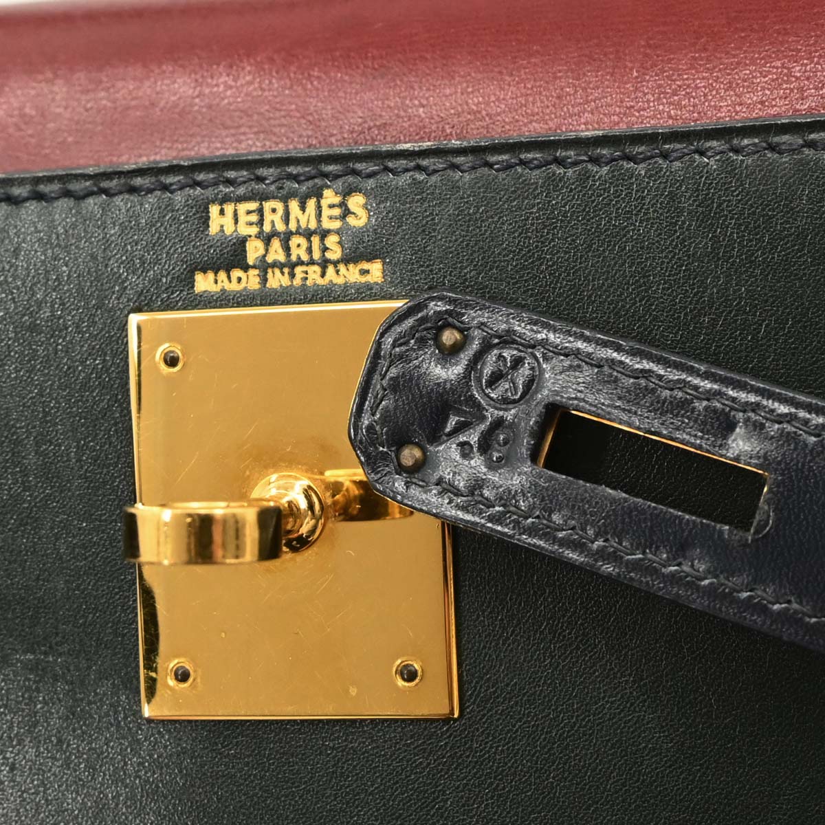 Hermes 1994 Black Rouge H Box Calf Kelly 28 Sellier 2way Shoulder Handbag