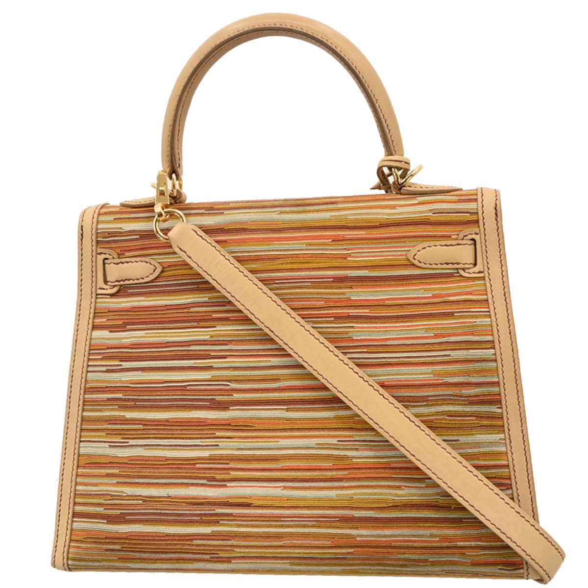 Hermes 2001 Beige Vibrato Box Calf Kelly 25 Sellier 2way Shoulder Handbag