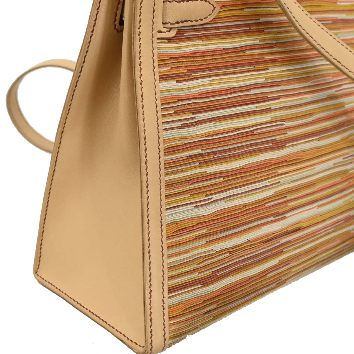 Hermes 2001 Beige Vibrato Box Calf Kelly 25 Sellier 2way Shoulder Handbag
