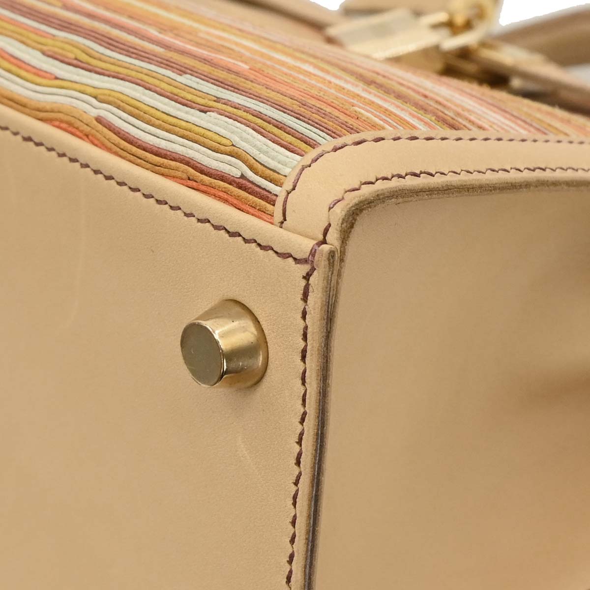 Hermes 2001 Beige Vibrato Box Calf Kelly 25 Sellier 2way Shoulder Handbag