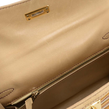 Hermes 2001 Beige Vibrato Box Calf Kelly 25 Sellier 2way Shoulder Handbag