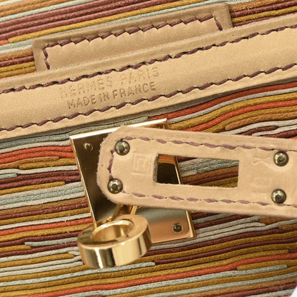 Hermes 2001 Beige Vibrato Box Calf Kelly 25 Sellier 2way Shoulder Handbag
