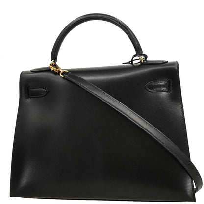 Hermes 1999 Black Box Calf Kelly 32 Sellier 2way Shoulder Handbag