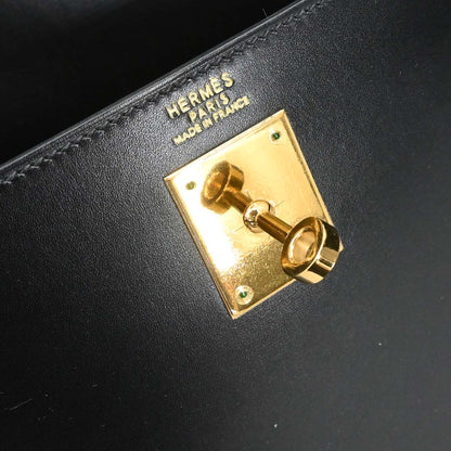 Hermes 1999 Black Box Calf Kelly 32 Sellier 2way Shoulder Handbag