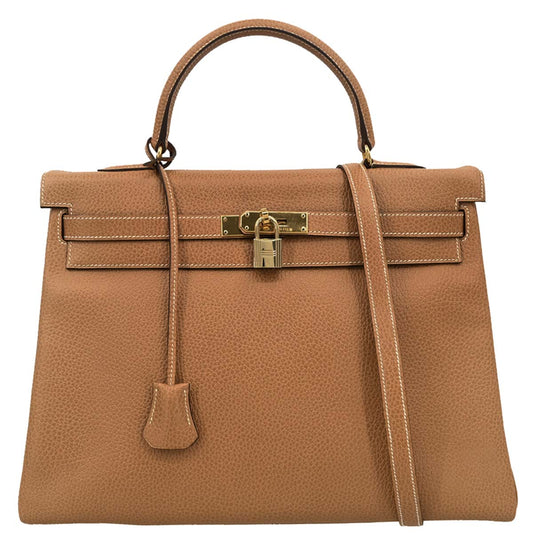 Hermes 1998 Natural Ardennes Kelly 35 Retourne 2way Shoulder Handbag