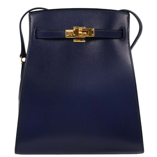 Hermes 1996 Blue Navy Box Calf Kelly Sport PM Shoulder Bag