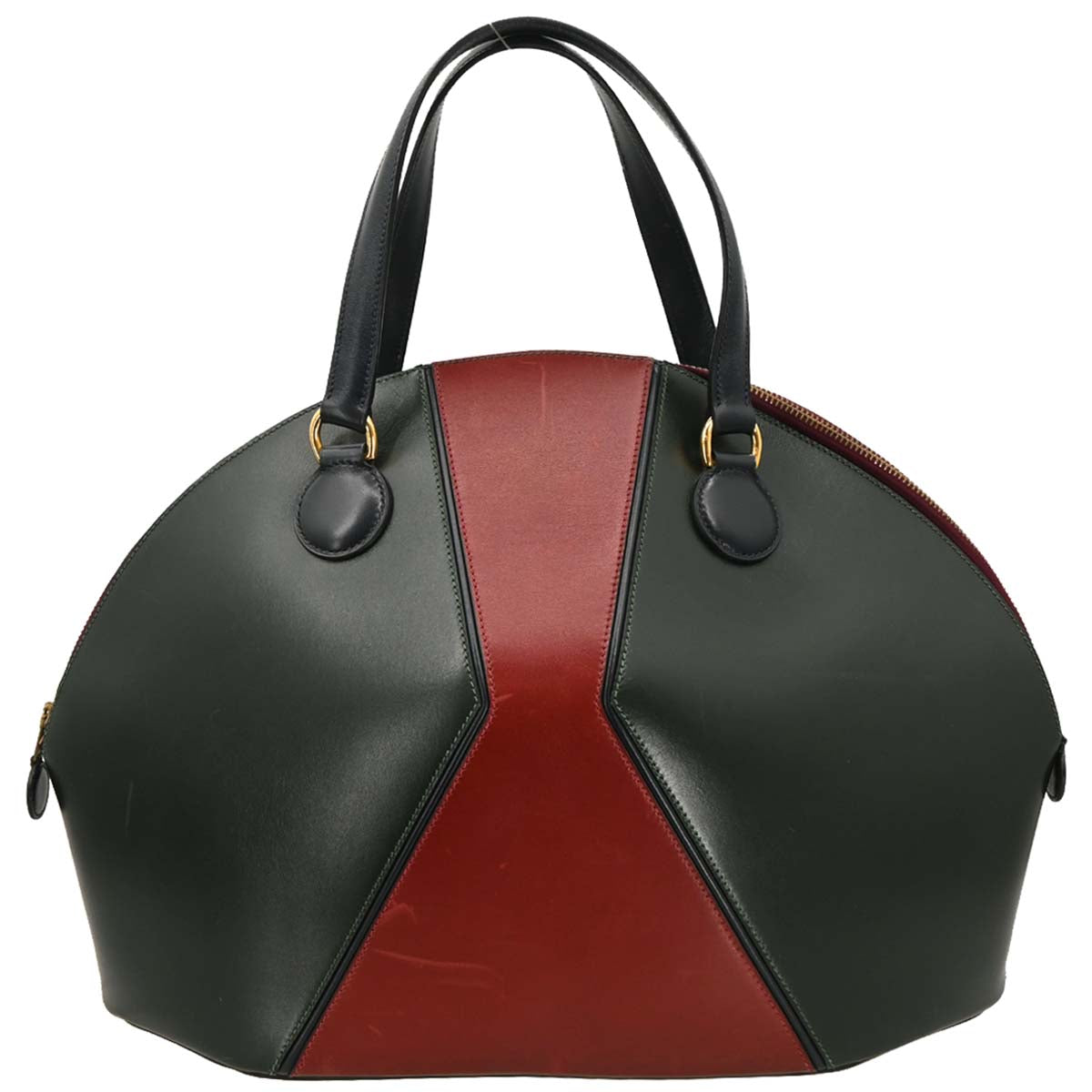 Hermes 1992 Vert Fonce Rouge H Box Calf Il de Veau Handbag