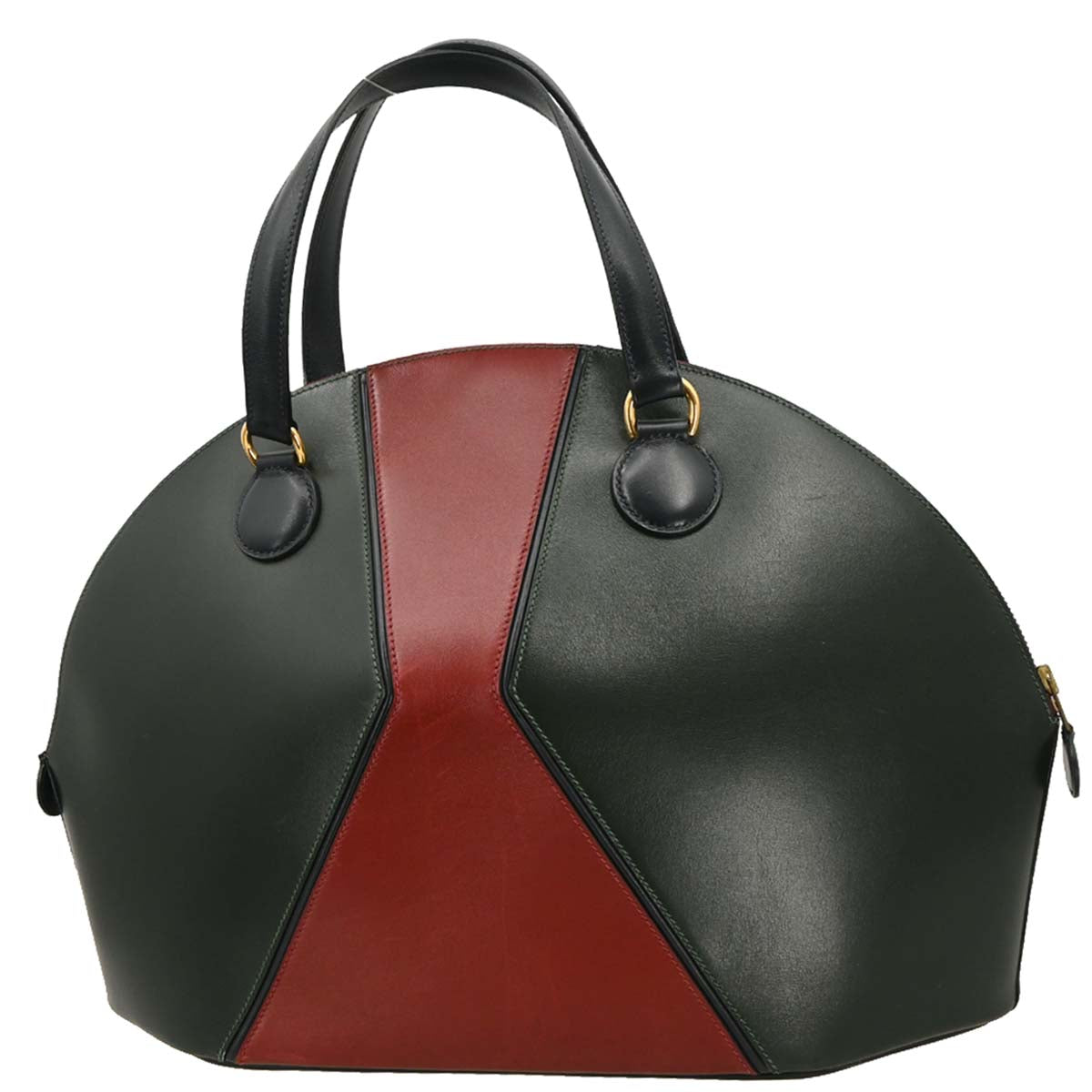 Hermes 1992 Vert Fonce Rouge H Box Calf Il de Veau Handbag