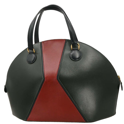 Hermes 1992 Vert Fonce Rouge H Box Calf Il de Veau Handbag