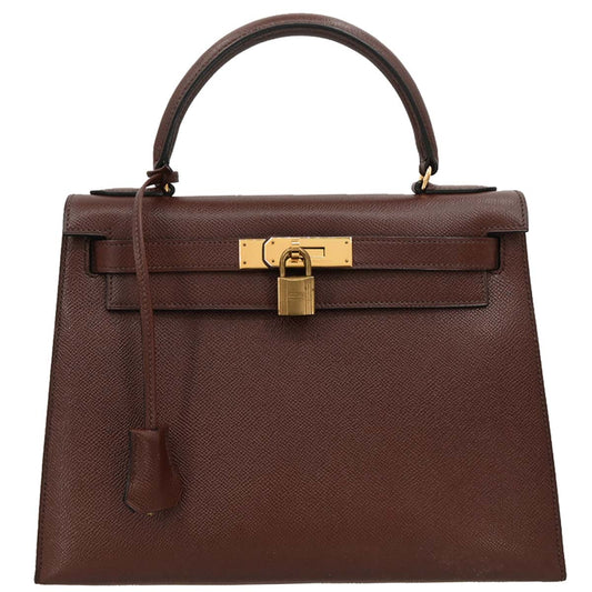 Hermes Havane Courchevel Kelly 28 Sellier Handbag