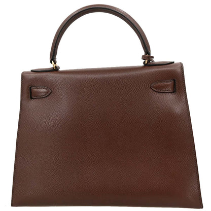 Hermes 1990 Havane Courchevel Kelly 28 Sellier Handbag