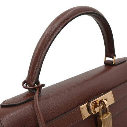 Hermes 1990 Havane Courchevel Kelly 28 Sellier Handbag